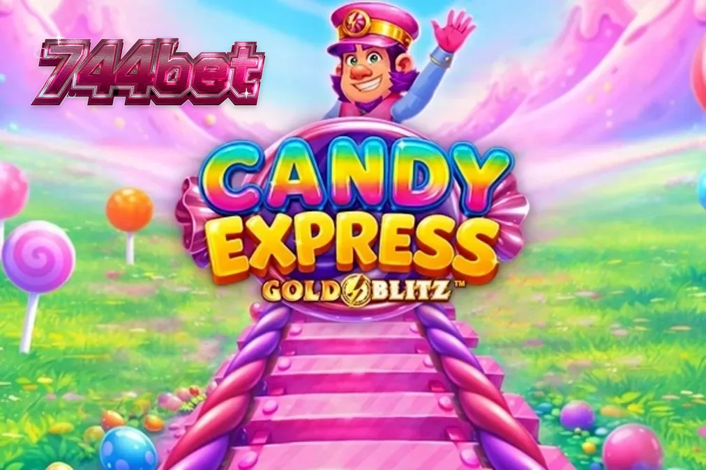 Interface colorida e vibrante do slot Candy Express Gold Blitz com elementos de doces e um trem mágico.
